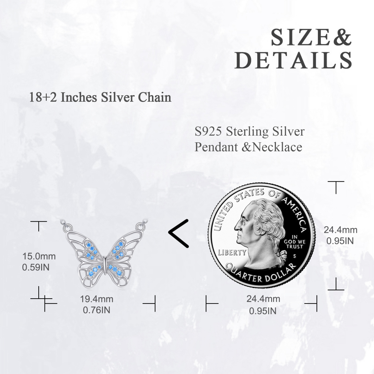 Sterling Silber kreisförmig Zirkon Schmetterling Anhänger Halskette-5