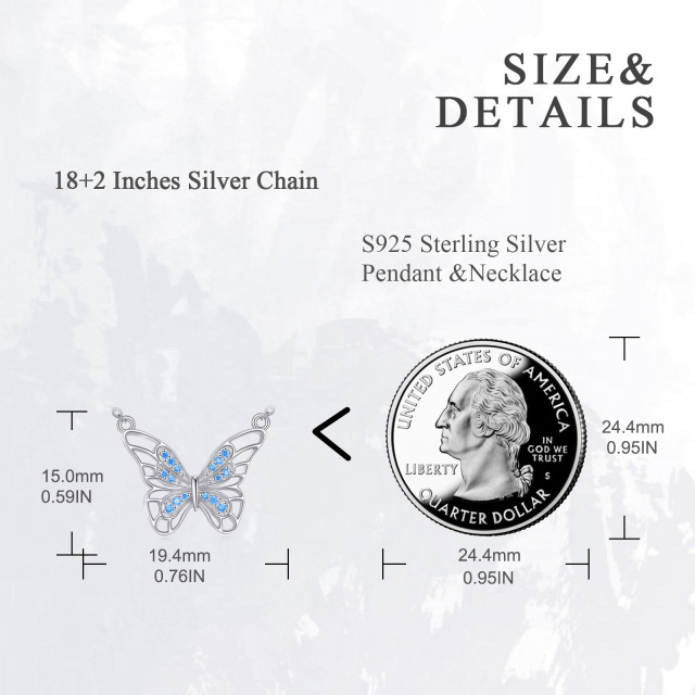 Colar de prata esterlina com pingente de borboleta de zircão em forma circular-4