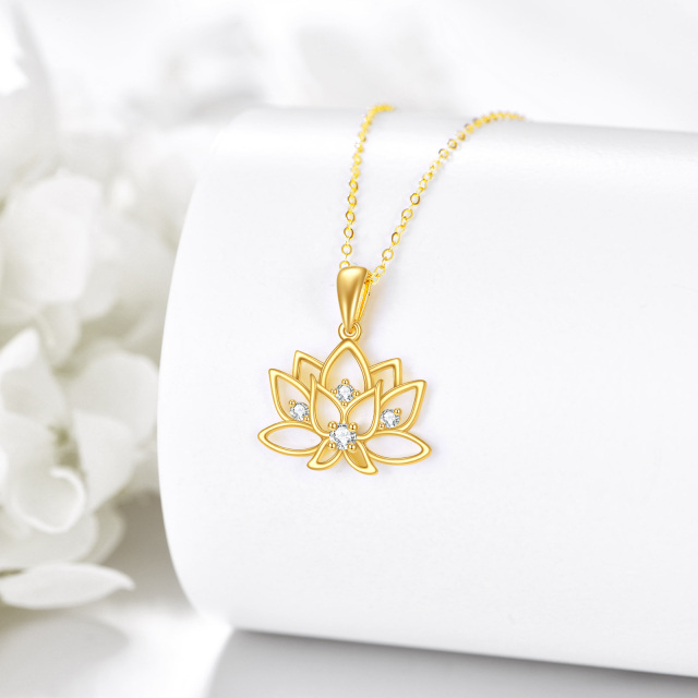 Collier pendentif Lotus en or 14K à zircon cubique-4