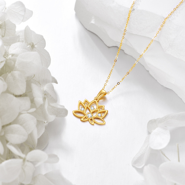 14K Gold kreisförmig Cubic Zirkonia Lotus Anhänger Halskette-3