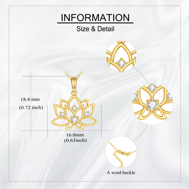 14K Gold Circular Shaped Cubic Zirconia Lotus Pendant Necklace-2