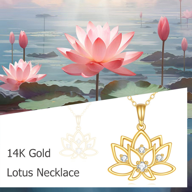 14K Gold kreisförmig Cubic Zirkonia Lotus Anhänger Halskette-5