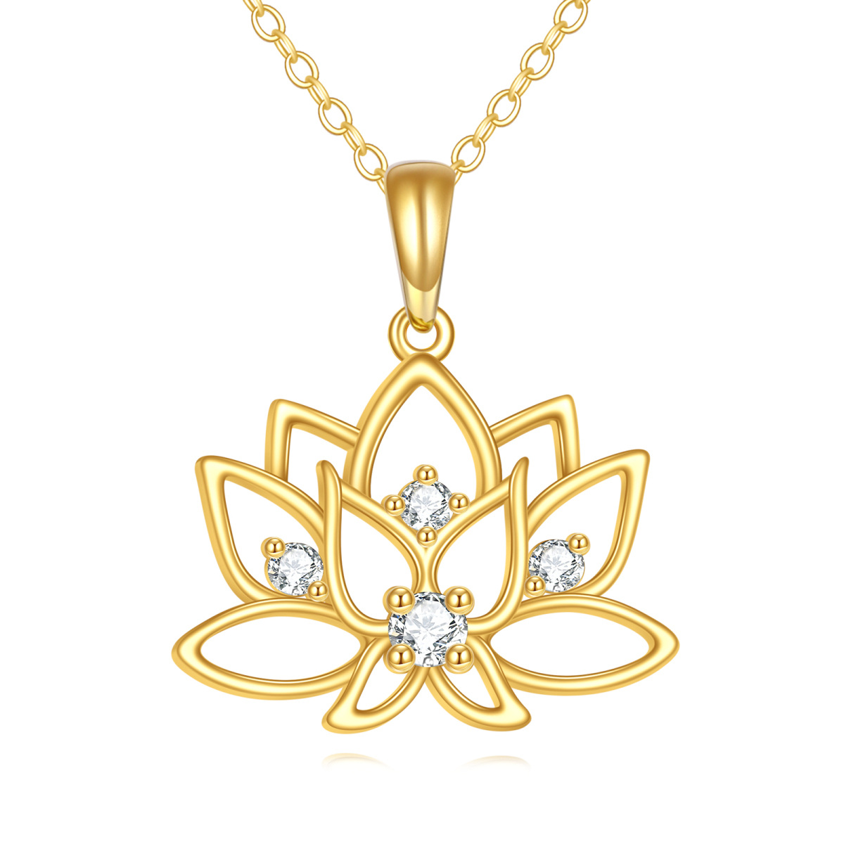 14K Gold kreisförmig Cubic Zirkonia Lotus Anhänger Halskette-1