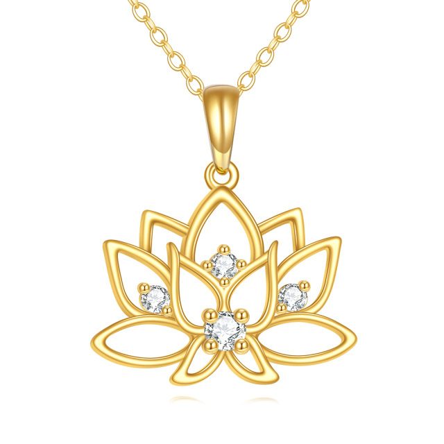 14K Gold kreisförmig Cubic Zirkonia Lotus Anhänger Halskette-0