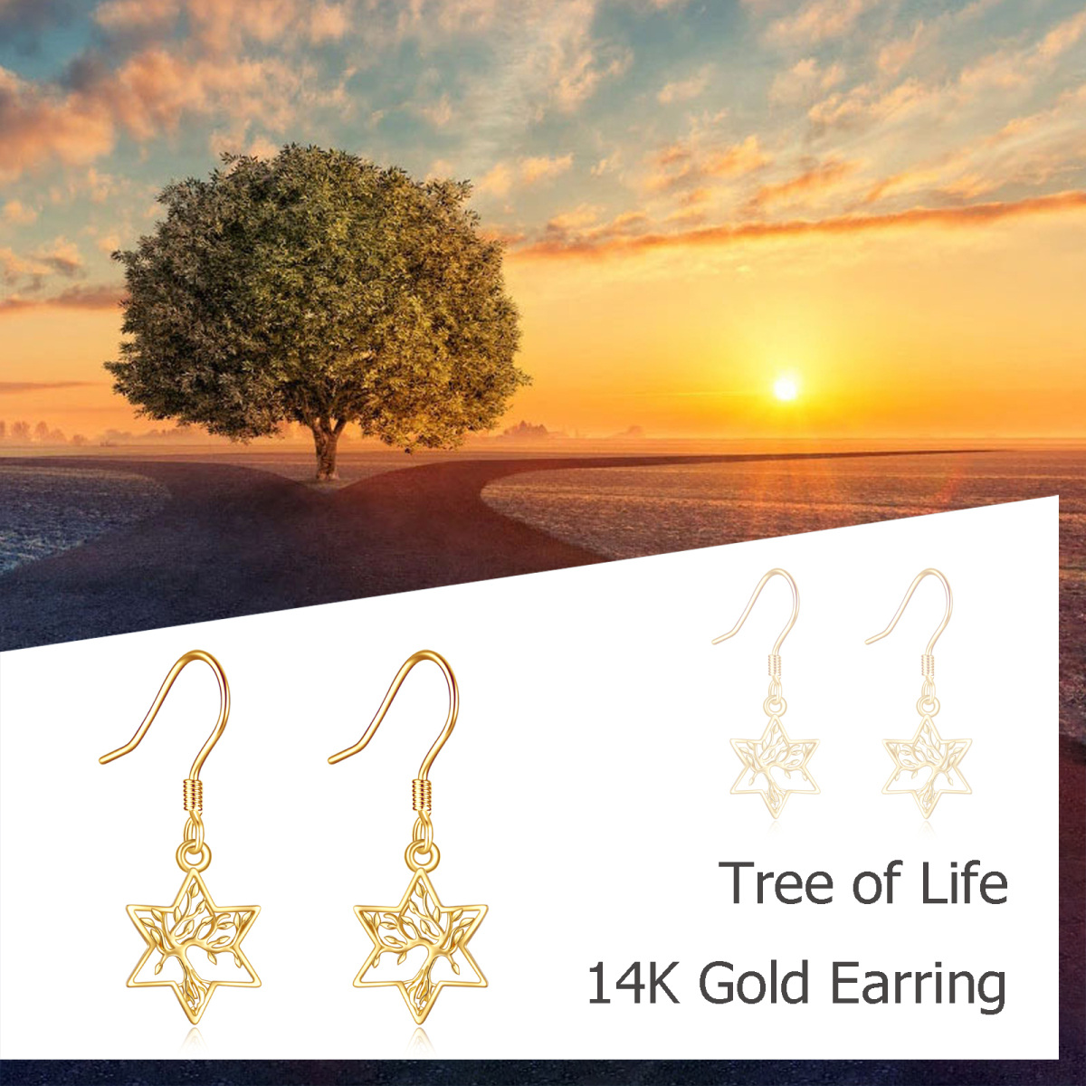 Boucles d'oreilles pendantes arbre de vie en or 14 carats-6