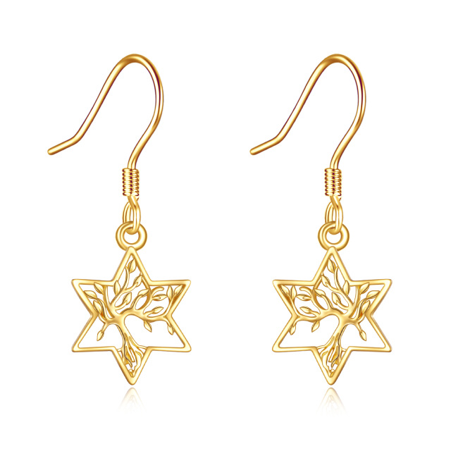Ohrringe aus 14 Karat Gold mit Lebensbaum-Motiv, Geschenk für Frauen und Mädchen, eleganter Schmuck-0