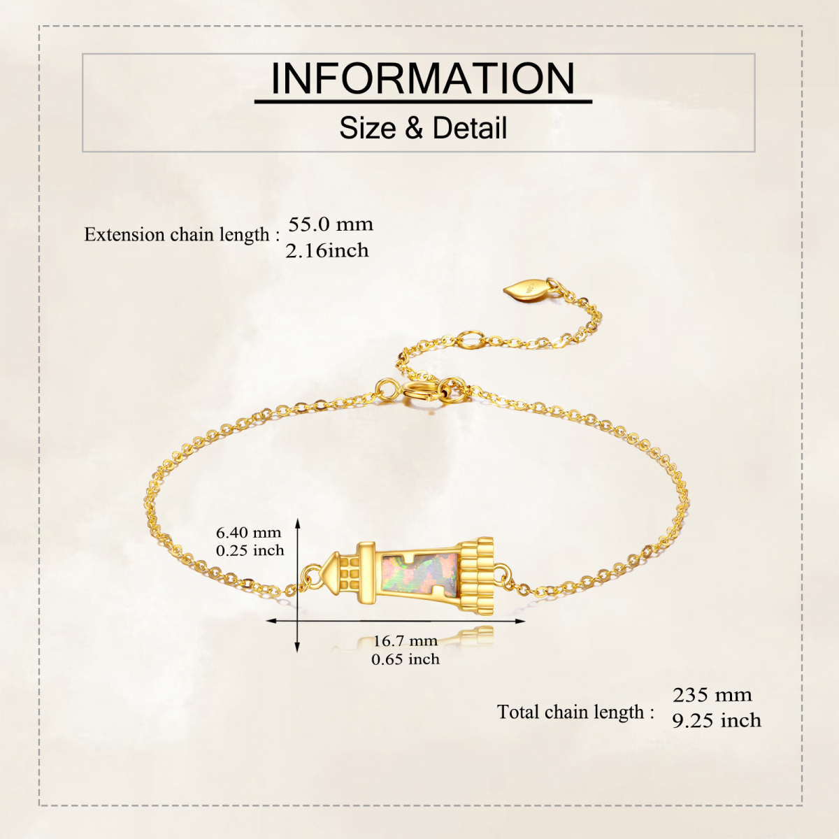 Bracelet pendentif phare en opale en or 14 carats-5