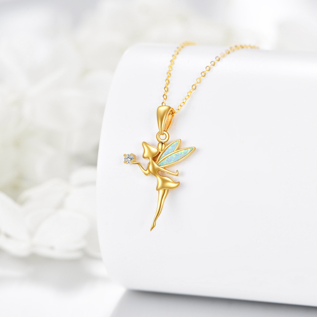 14K Gold Moissanite & Opal Fairy Pendant Necklace-3