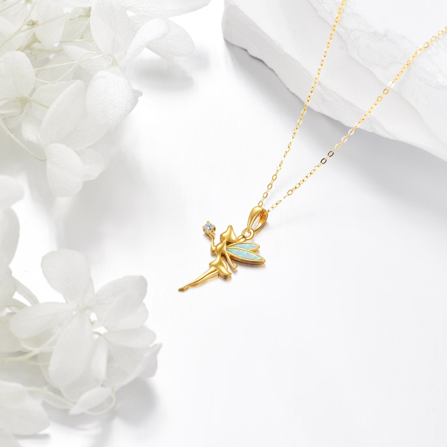 14K Gold Moissanite & Opal Fairy Pendant Necklace-2