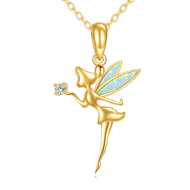 14K Gold Moissanite & Opal Fairy Pendant Necklace-0