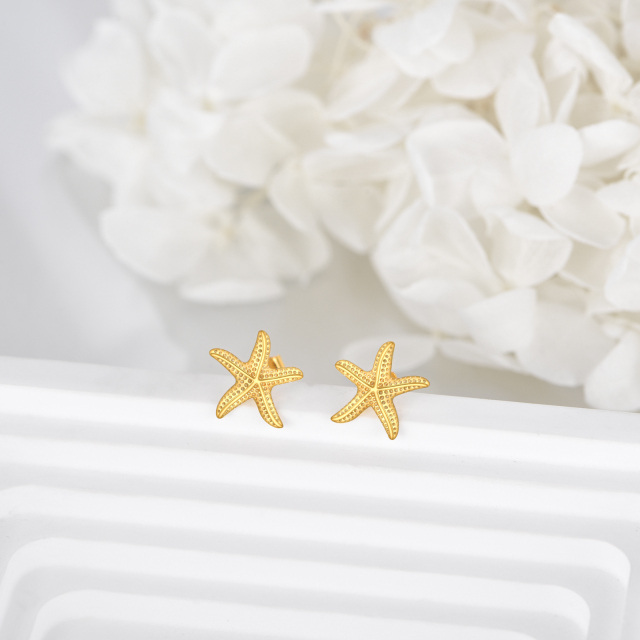 14K Gold Starfish Stud Earrings-3