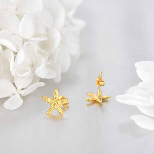 14K Gold Starfish Stud Earrings-2