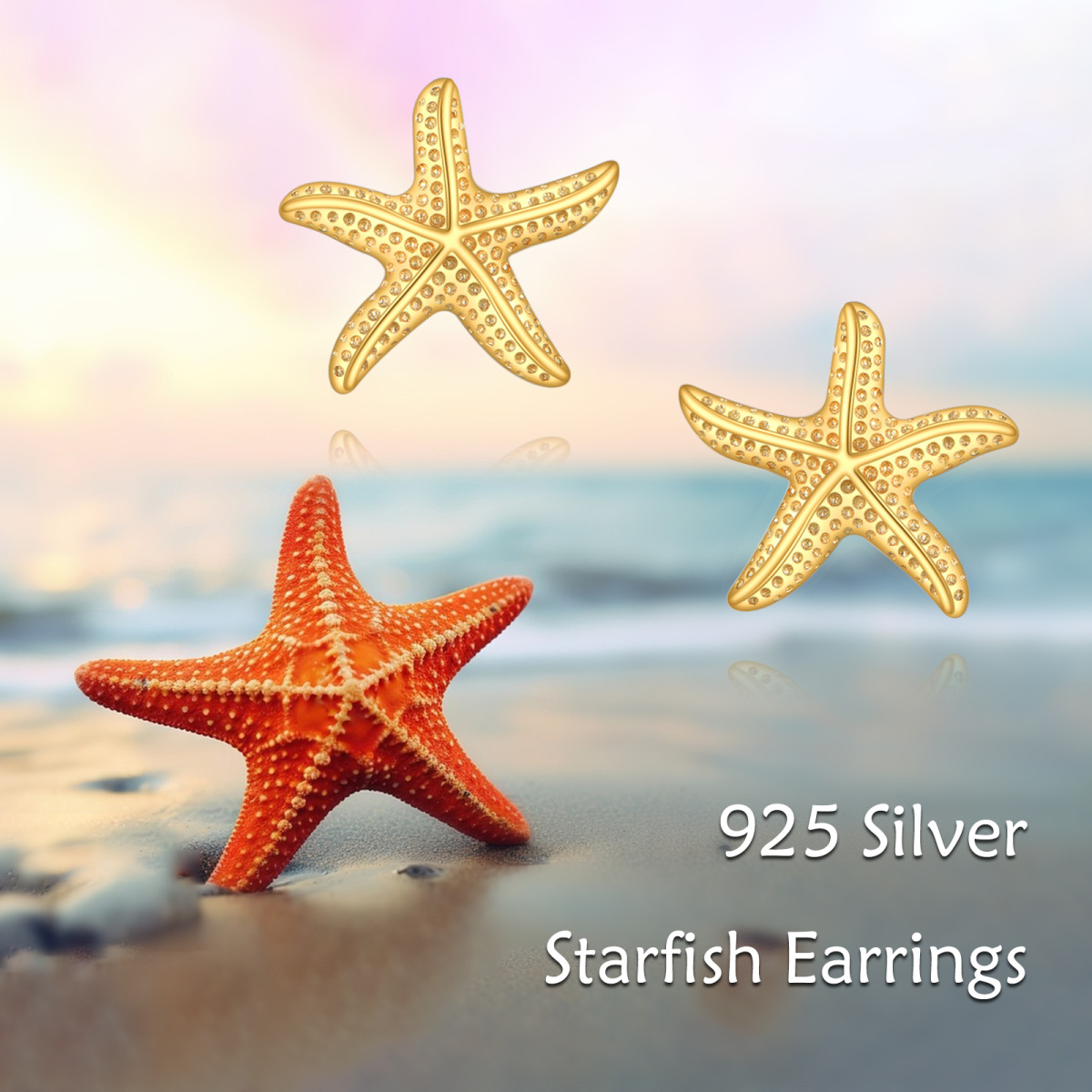 14K Gold Starfish Stud Earrings-6