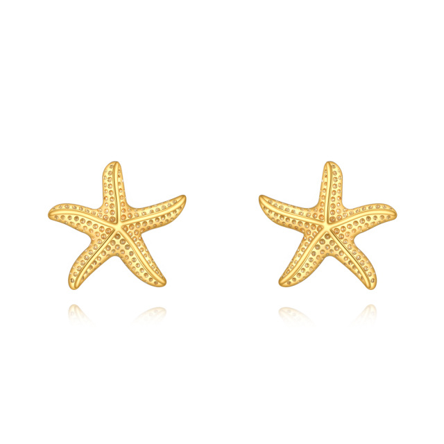 14K Gold Starfish Stud Earrings-0