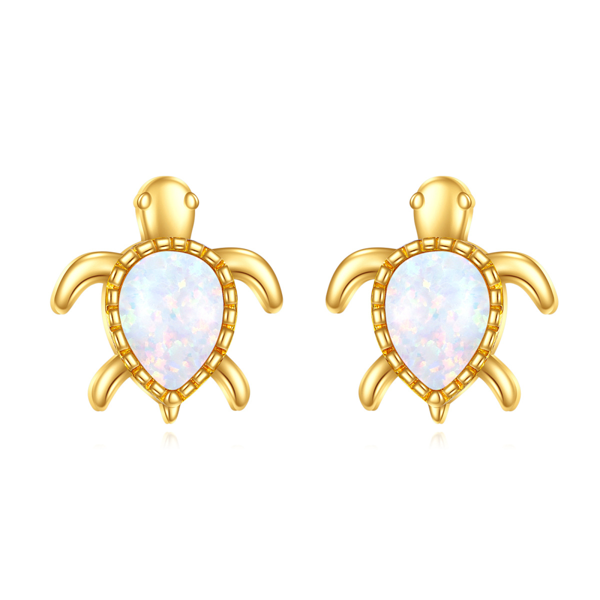 14K Gold Pear Shaped Opal Sea Turtle Stud Earrings-1