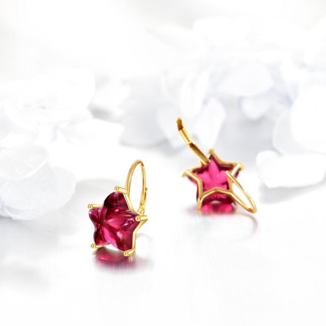 14K Star Earrings With Garnet Lever-back Earrings Gifts for Women-3