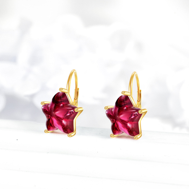 14K Star Earrings With Garnet Lever-back Earrings Gifts for Women-2