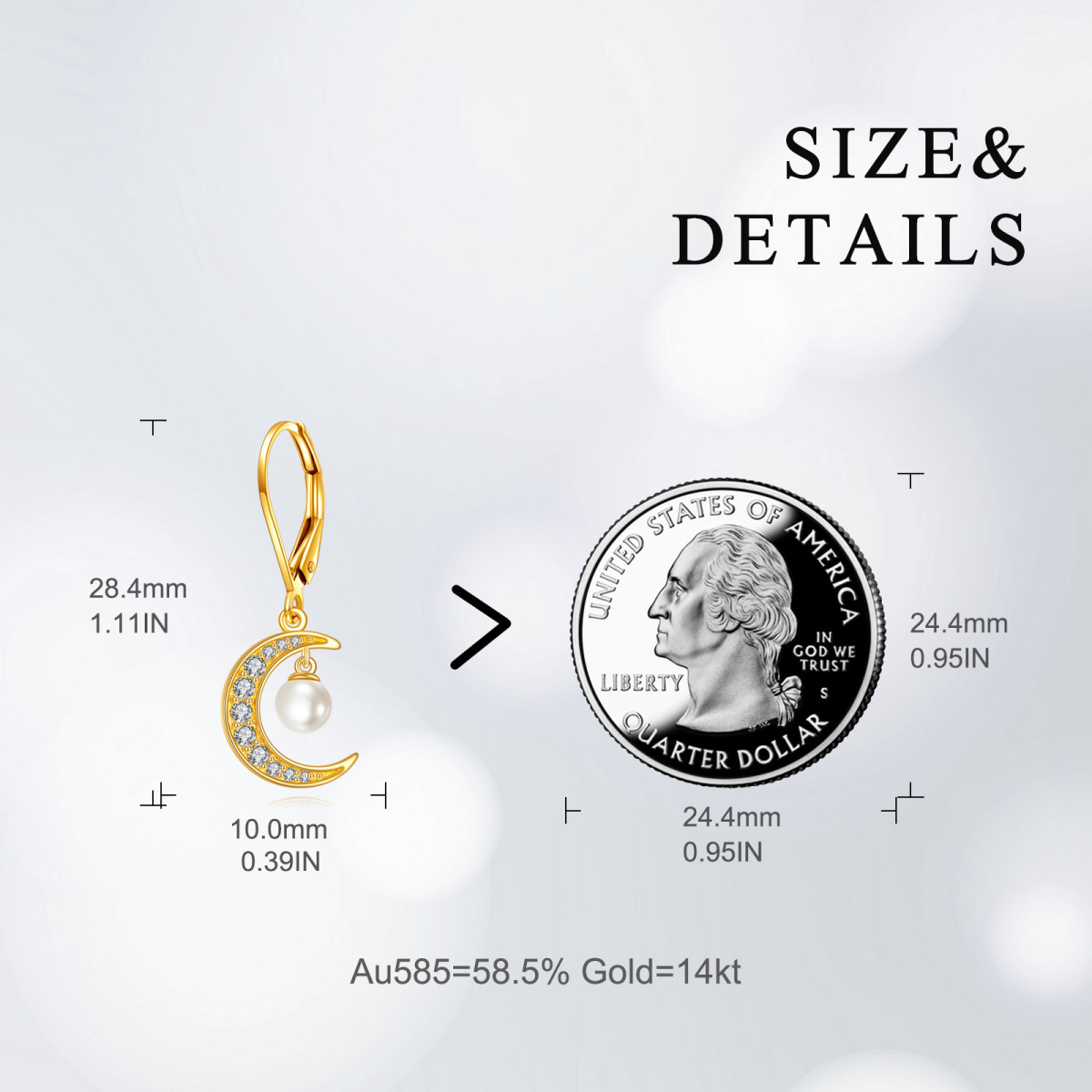 14K Gold Circular Shaped Cubic Zirconia Moon Lever-back Earrings-5