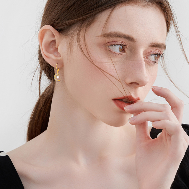 14 Karat Gold Mondperlen-Ohrringe mit Perle als Geschenk für Frauen und Mädchen-1