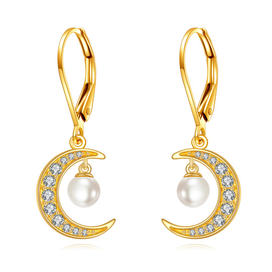 Pendientes de perlas de luna de oro de 14 quilates con perla como regalo para mujeres y niñas