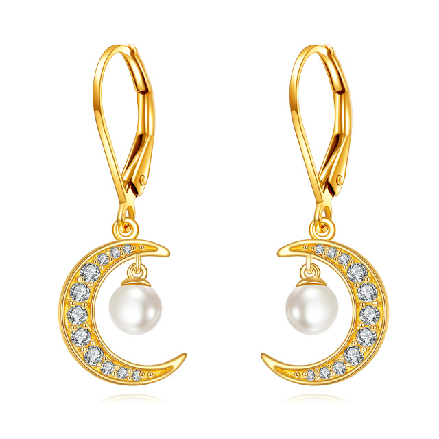 Pendientes de perlas de luna de oro de 14 quilates con perla como regalo para mujeres y niñas-0