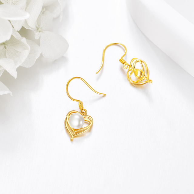 Pendientes de perlas de doble corazón de oro de 14 quilates como regalo para mujeres y niñas-2