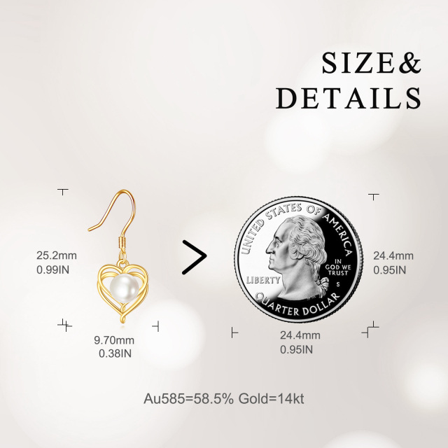Aretes colgantes con forma de corazón y perlas circulares de oro de 14 quilates-4