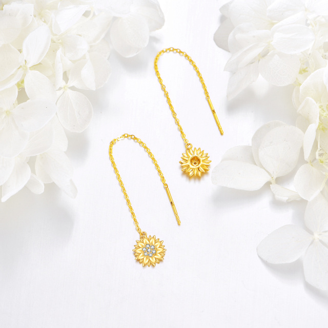 14K Gold Sunflower With Zircon Earrings as Gifts for Women Girls-3