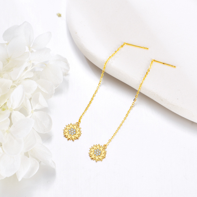 14K Gold Sunflower With Zircon Earrings as Gifts for Women Girls-2