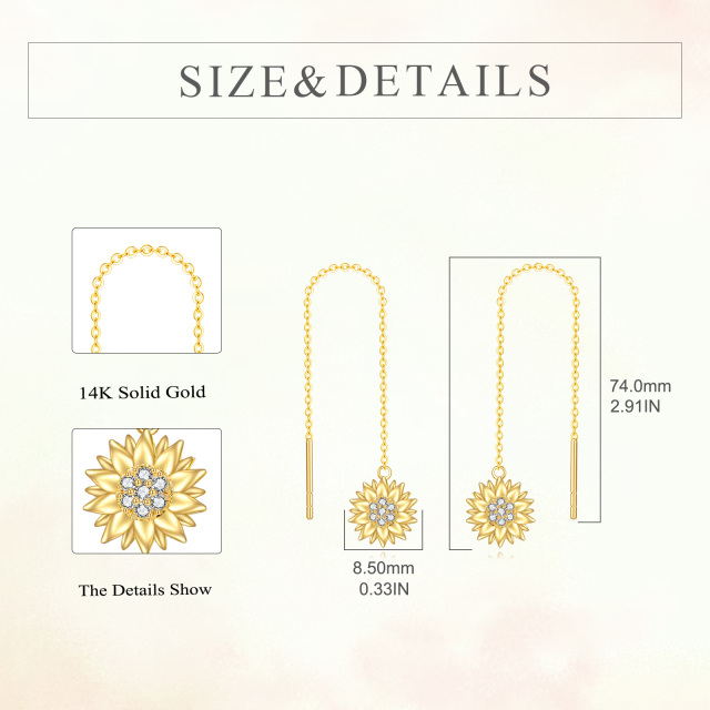 Pendientes de girasol de oro de 14 quilates con circón como regalo para mujeres y niñas-4
