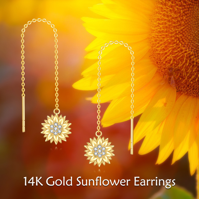 14K Gold Sunflower With Zircon Earrings as Gifts for Women Girls-5
