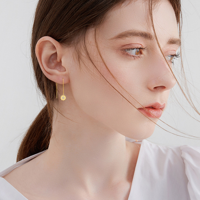 14 Karat Gold-Sonnenblumen-Ohrringe mit Zirkonia als Geschenk für Frauen und Mädchen-1