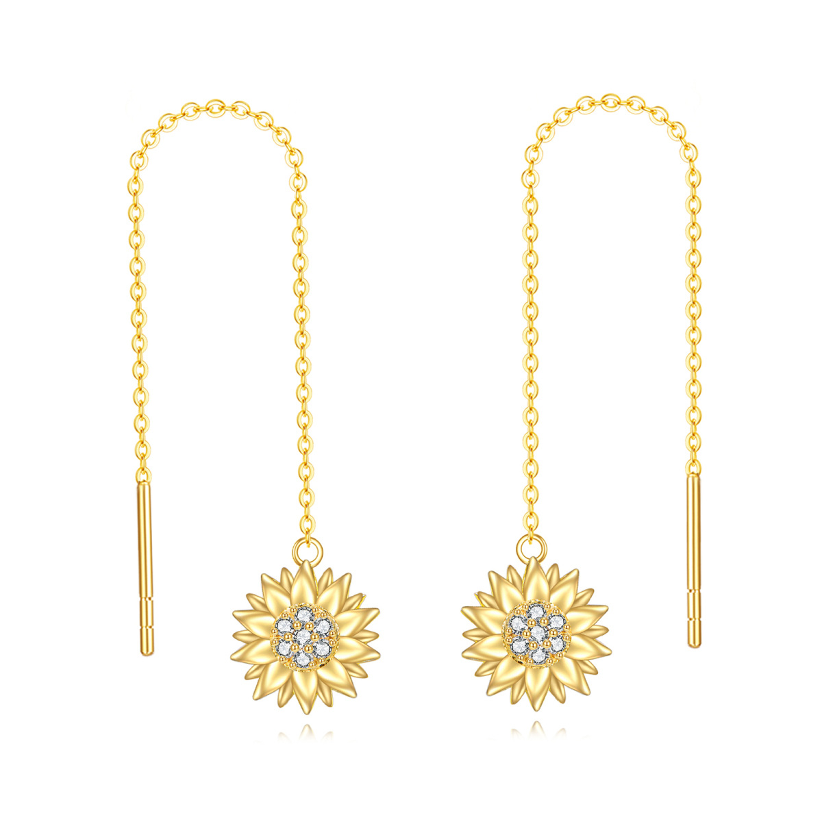 14K Gold Kreisförmige Sonnenblumen-Ohrhänger mit Zirkonia-1