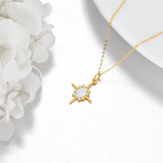 14K Gold Oval Shaped Opal Cross Pendant Necklace-2