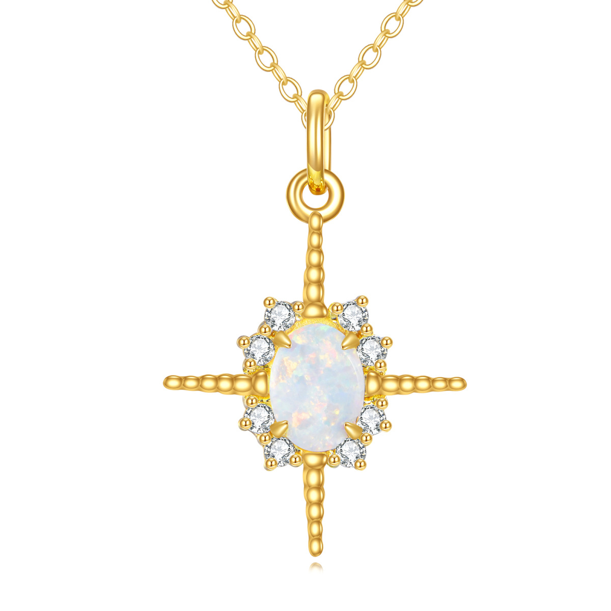 14K Gold Oval geformt Opal Kreuz Anhänger Halskette-1