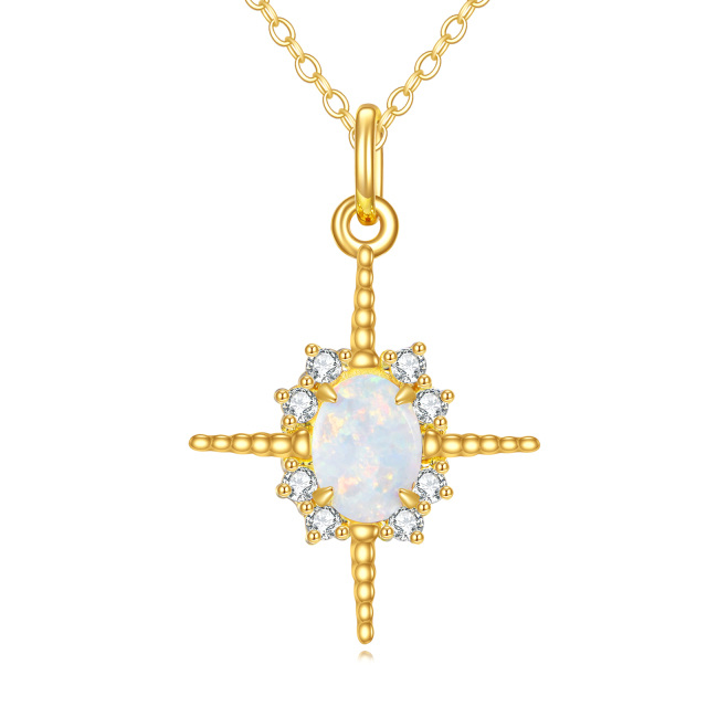 14K Gold Oval geformt Opal Kreuz Anhänger Halskette-0