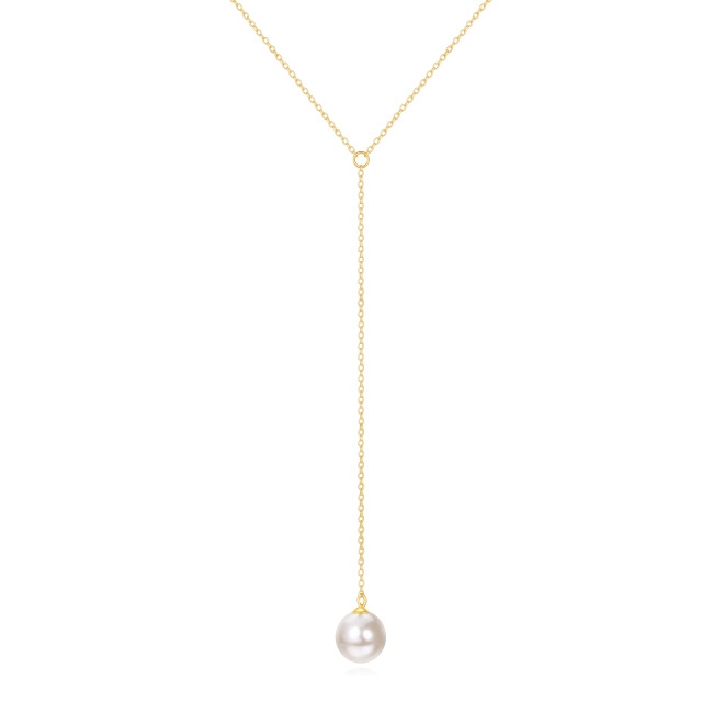 14K Gold Circular Shaped Pearl Spherical Non-adjustable Y-Necklace-1