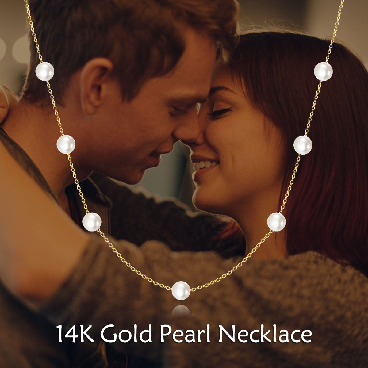 Collar de cadena de estación de cuentas de perlas con forma circular de oro de 14 quilates-6