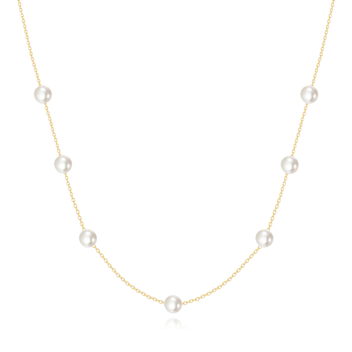 14K Gold Circular Shaped Pearl Bead Bead Station chain Necklace-1