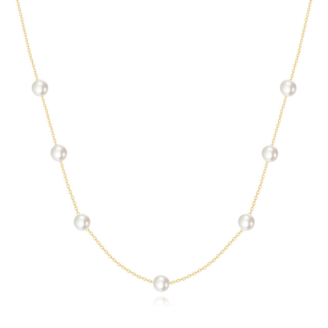 Collar de perlas de oro de 14 quilates como regalo para mujeres y niñas, joyería elegante-0