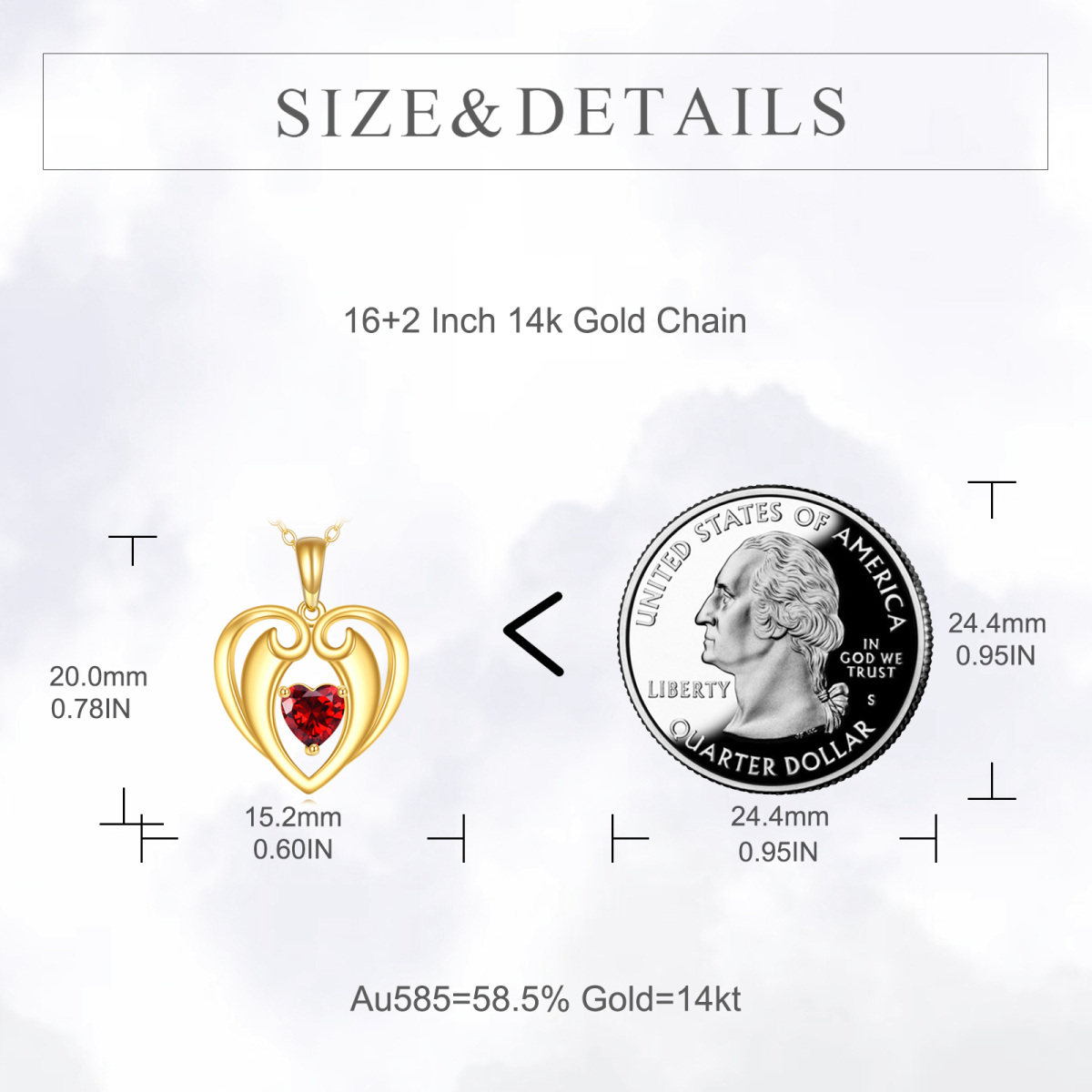 14K Gold Heart Shaped Cubic Zirconia Heart Pendant Necklace-5