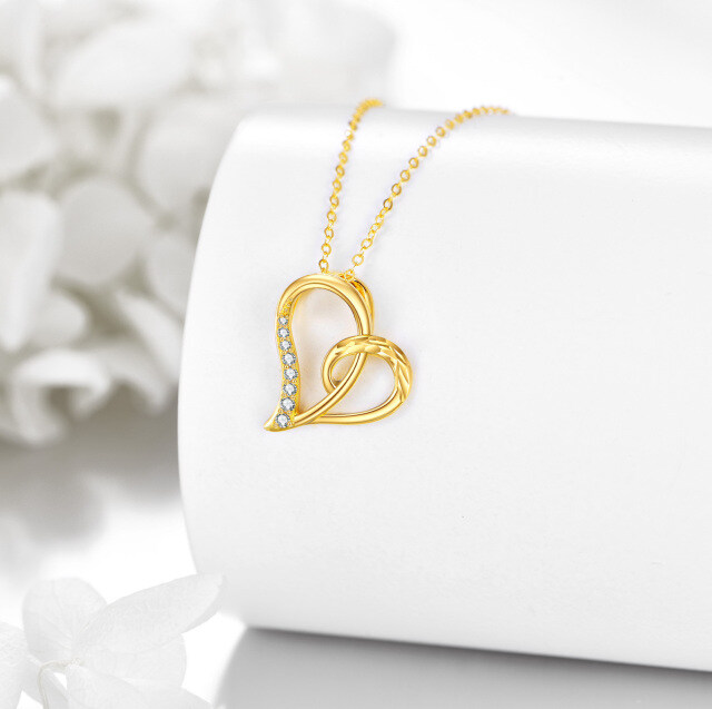 14K Gold Circular Shaped Cubic Zirconia Heart Pendant Necklace-3
