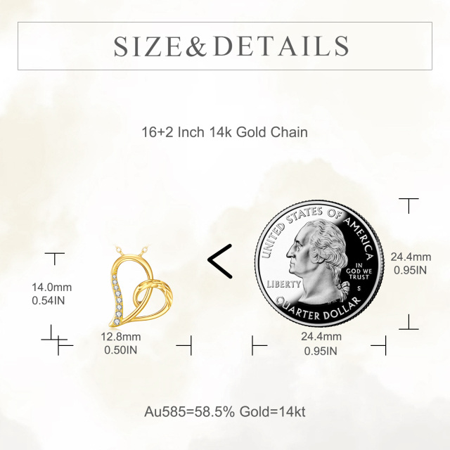 14K Gold Circular Shaped Cubic Zirconia Heart Pendant Necklace-4