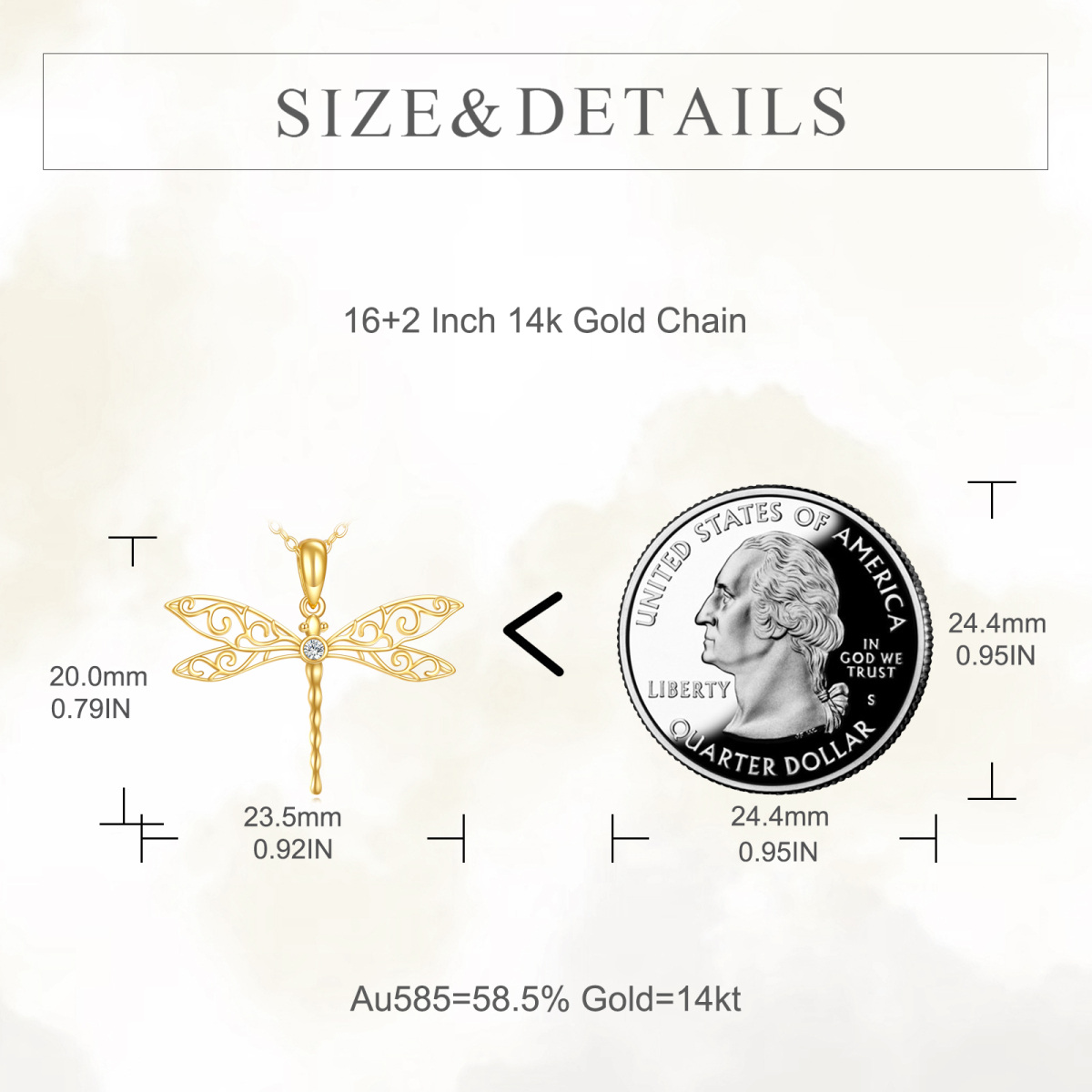 Collier pendentif libellule en or 14 carats avec zircone cubique de forme circulaire-5
