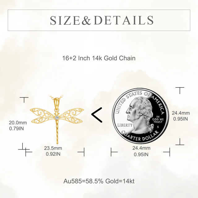 Collier pendentif libellule en or 14 carats avec zircone cubique de forme circulaire-4
