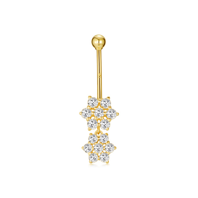 14K Gold Circular Moissanite Wildflowers Belly Button Ring-1