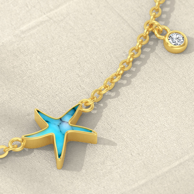 Natural Turquoise Anklet for Women 14K Solid Gold Star Anklet Bracelet with Dangle Zircon-2