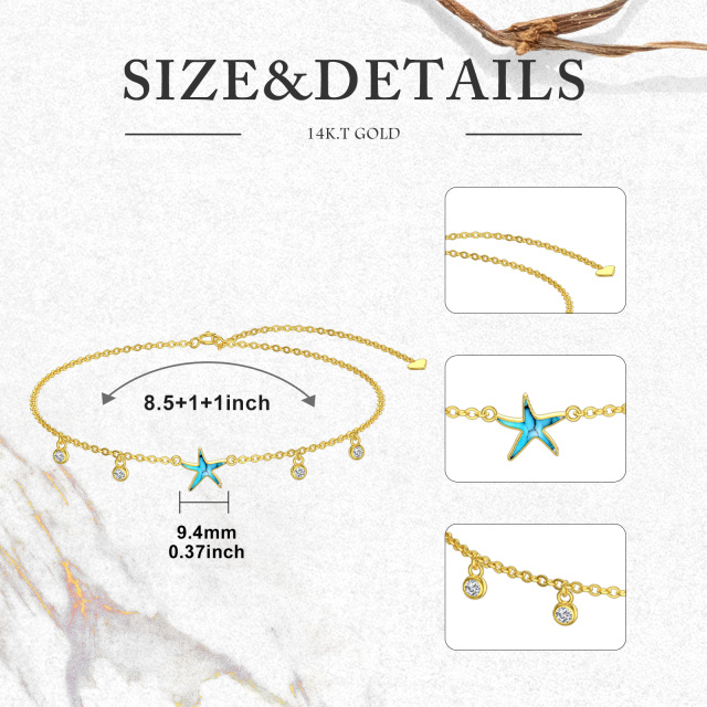 Bracelet de cheville turquoise naturel pour femme, bracelet de cheville étoile en or massif 14 carats avec pendentif en zircon-4