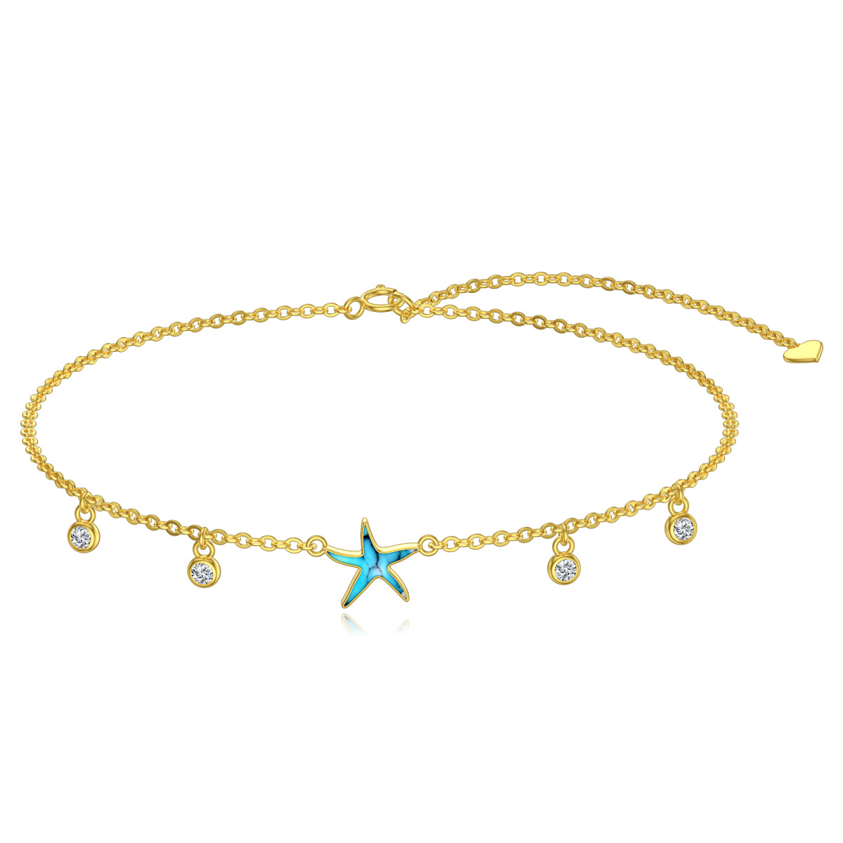Bracelet de cheville monocouche étoile de mer turquoise en or 14 carats-1