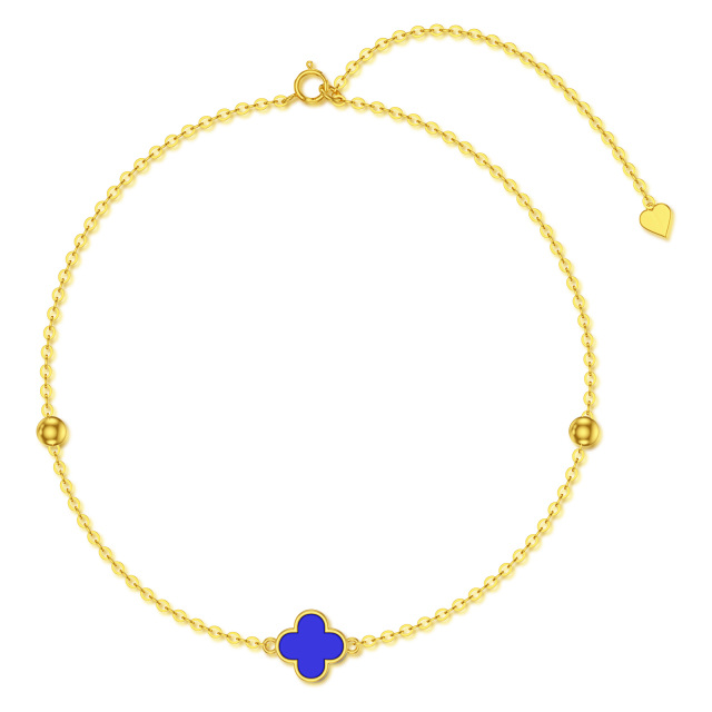 Bracelet en or 14K avec pendentif en lapis-lazuli et trèfle à quatre feuilles-1